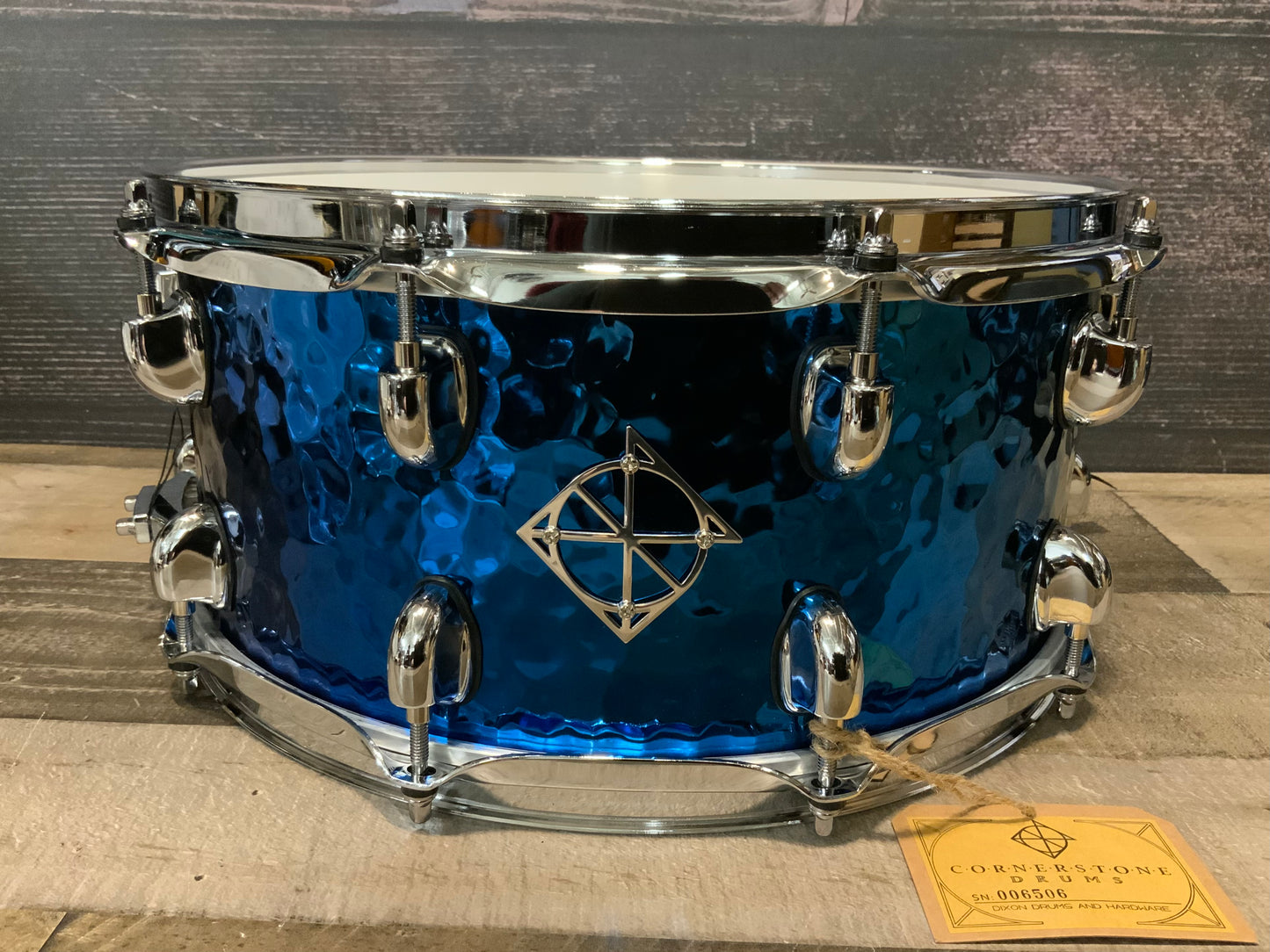 Dixon Cornerstone SCST654BTS 6.5” x 14” Hammered Steel Snare Drum - Blue Titanium