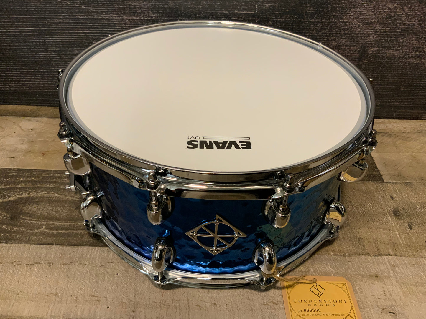 Dixon Cornerstone SCST654BTS 6.5” x 14” Hammered Steel Snare Drum - Blue Titanium